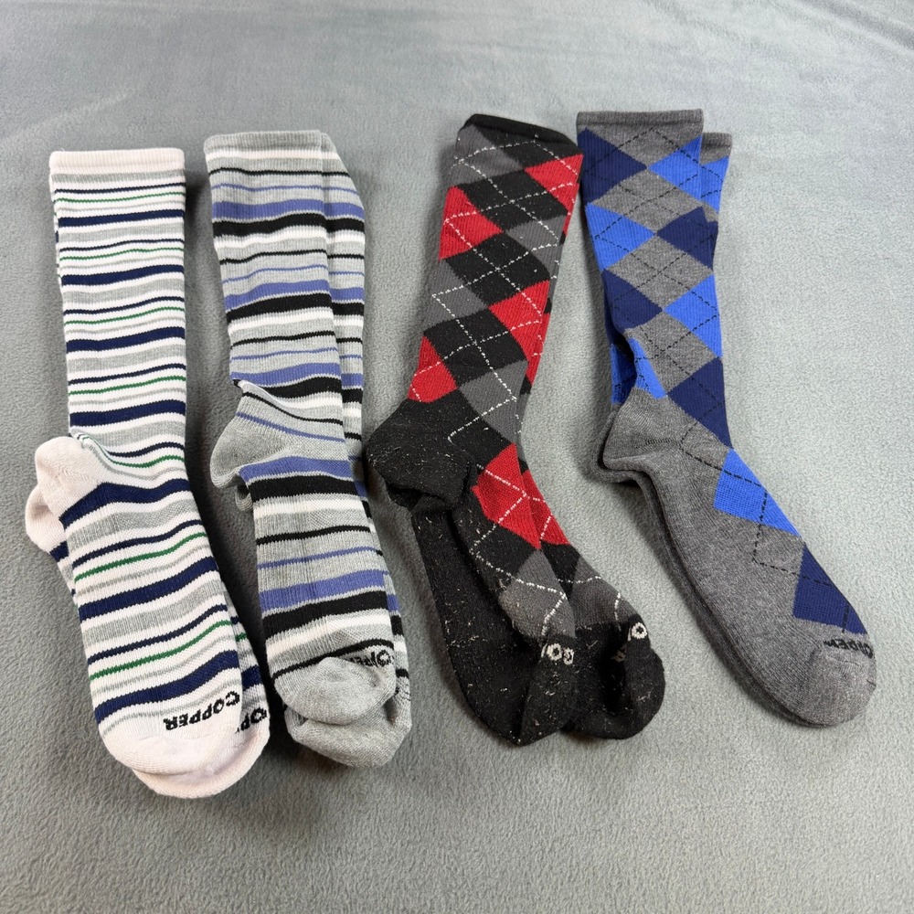 Tommie Copper Compression Socks 4 Pack Argyle Striped Over Calf Mens Multi Color